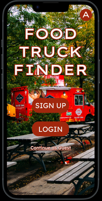 Food Truck Finder App Low-fidelity home page. 
